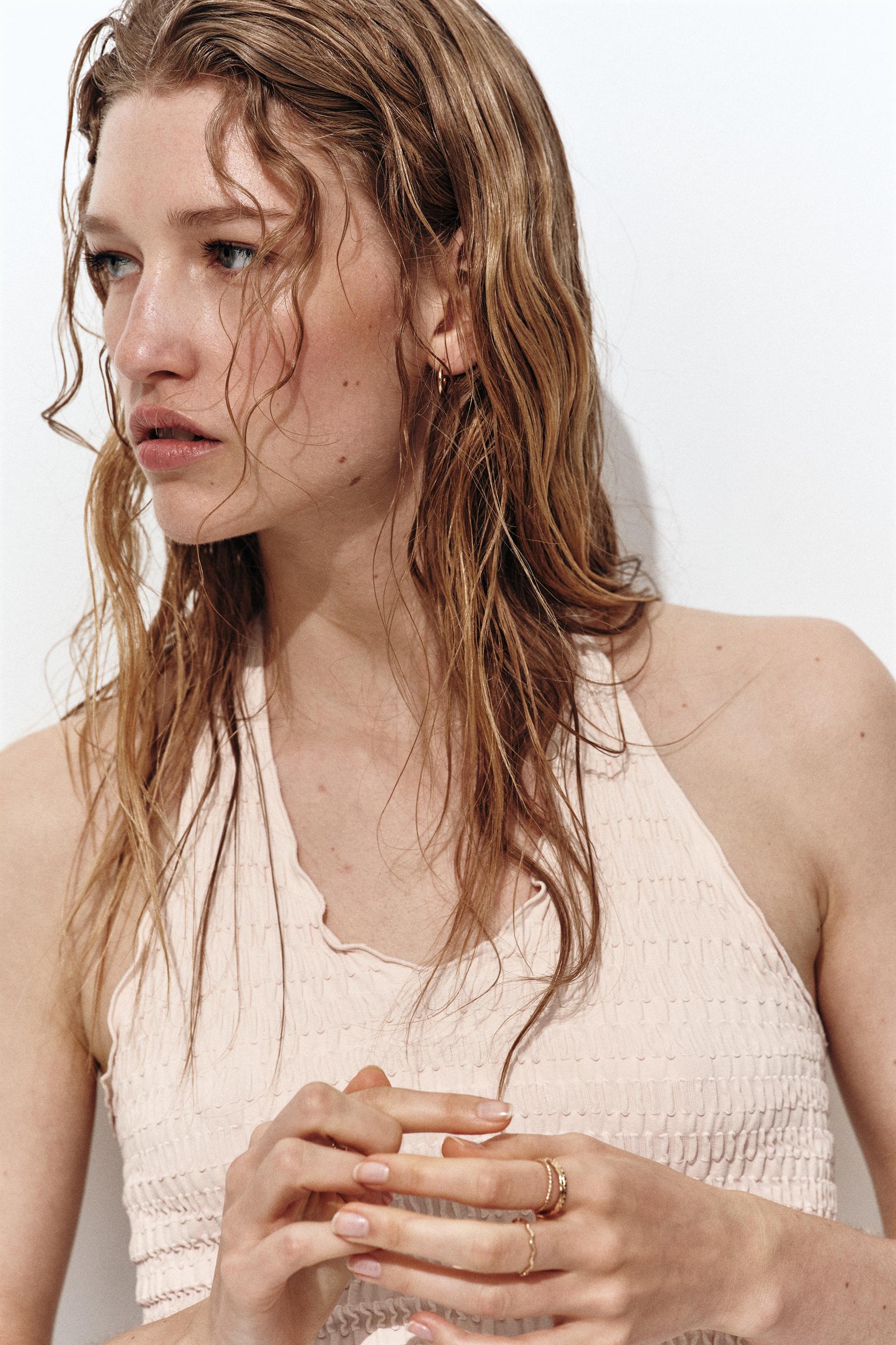 smocked halterneck top