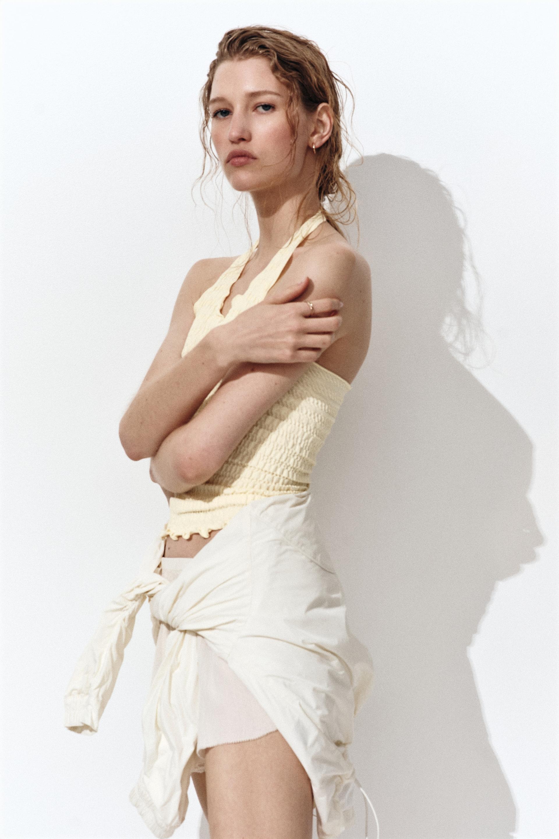 smocked halterneck top