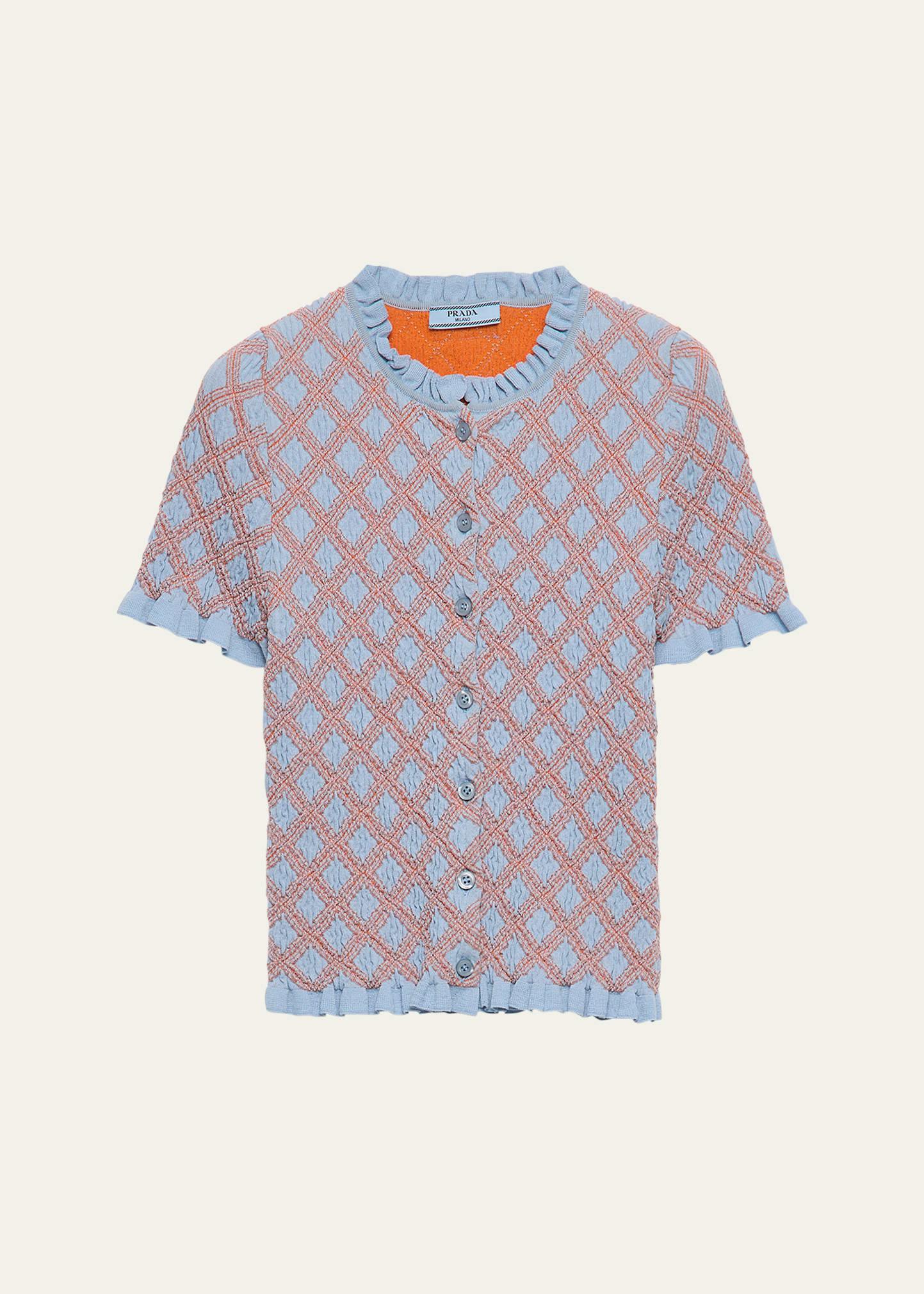 smocked knit diamond-embroidered top