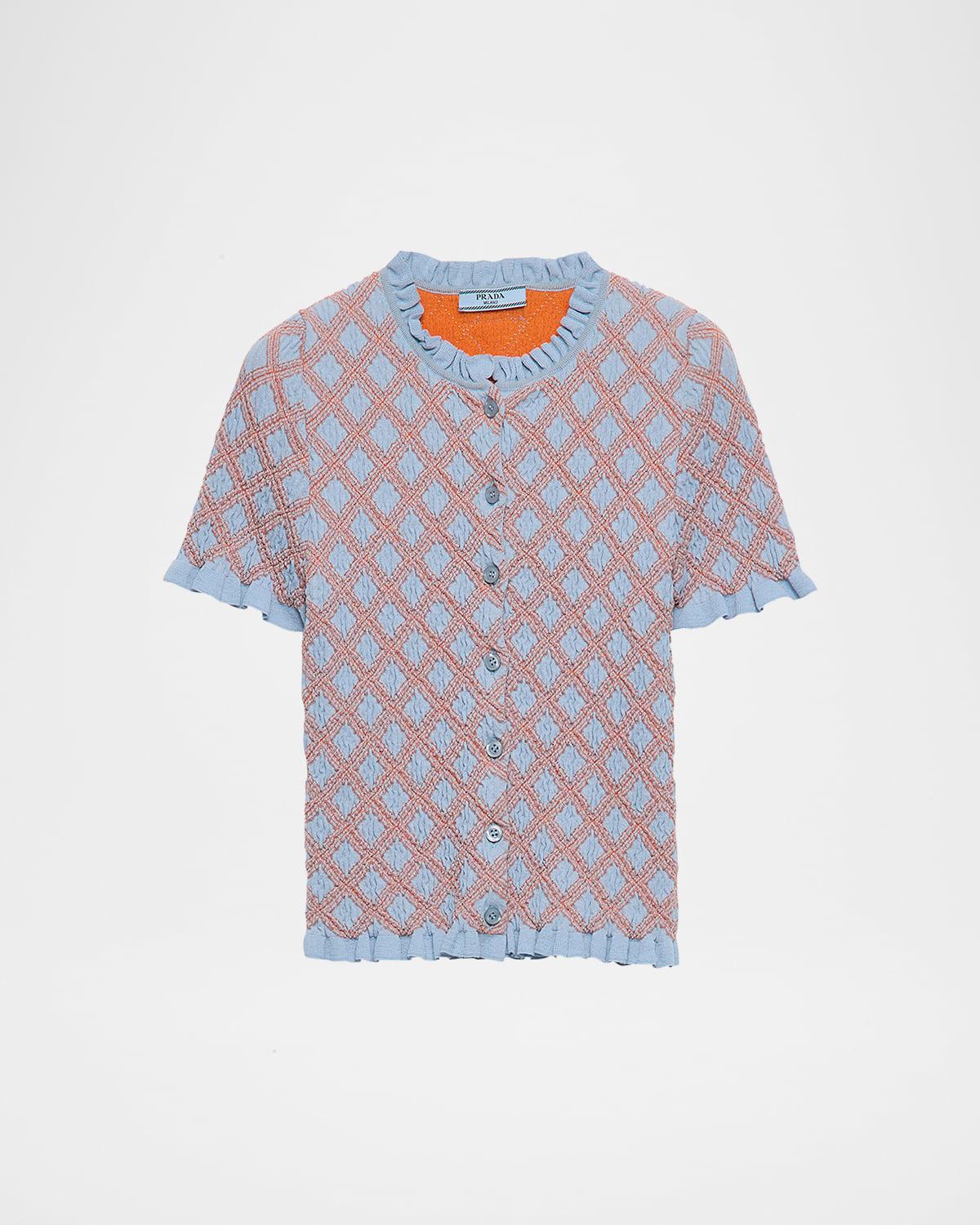 smocked knit diamond-embroidered top