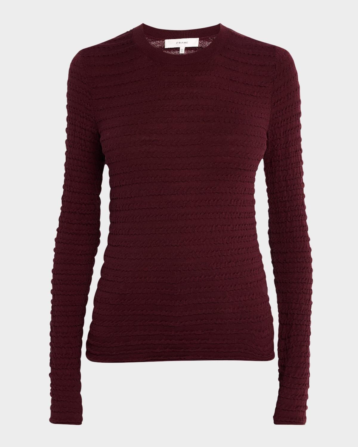 smocked long-sleeve crewneck top