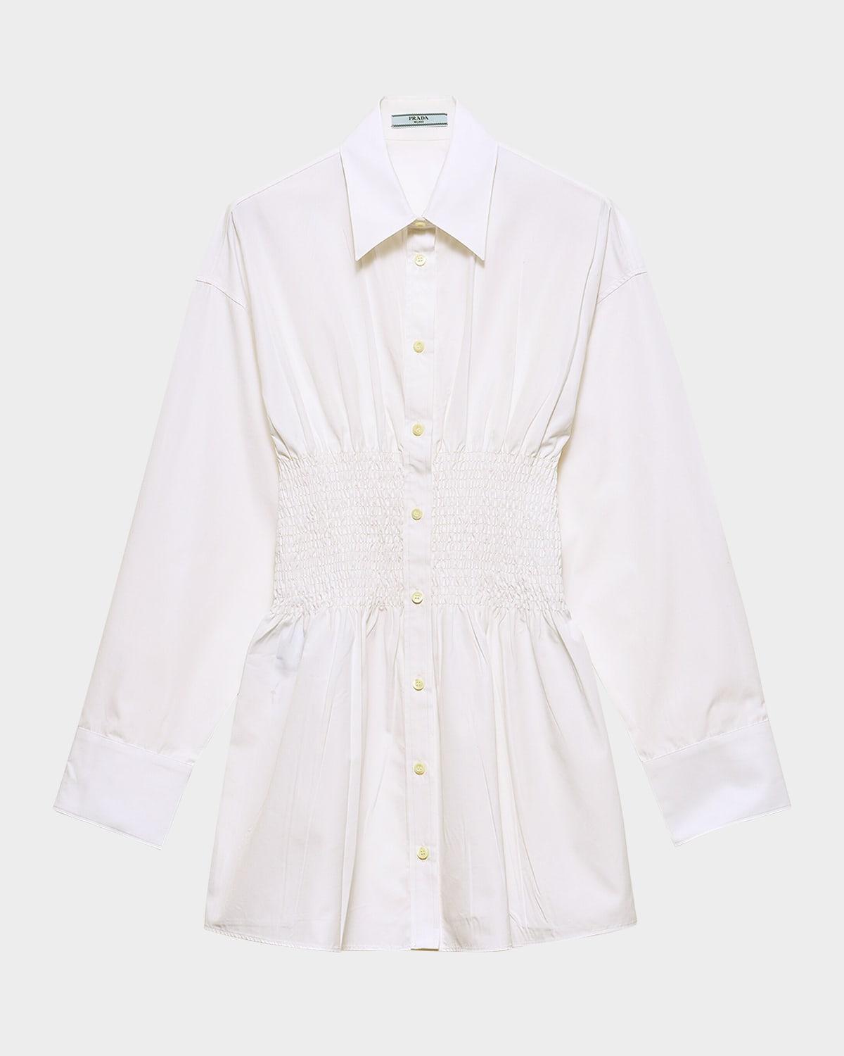 smocked long-sleeve poplin shirt