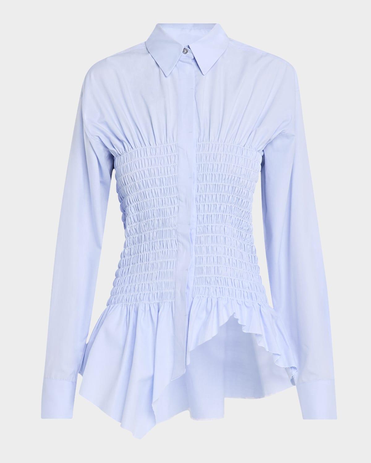 smocked long-sleeve shirt