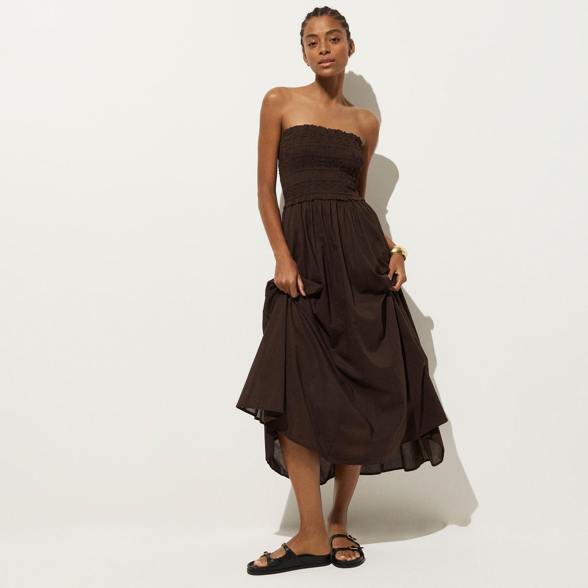 smocked maxi dress in cotton voile