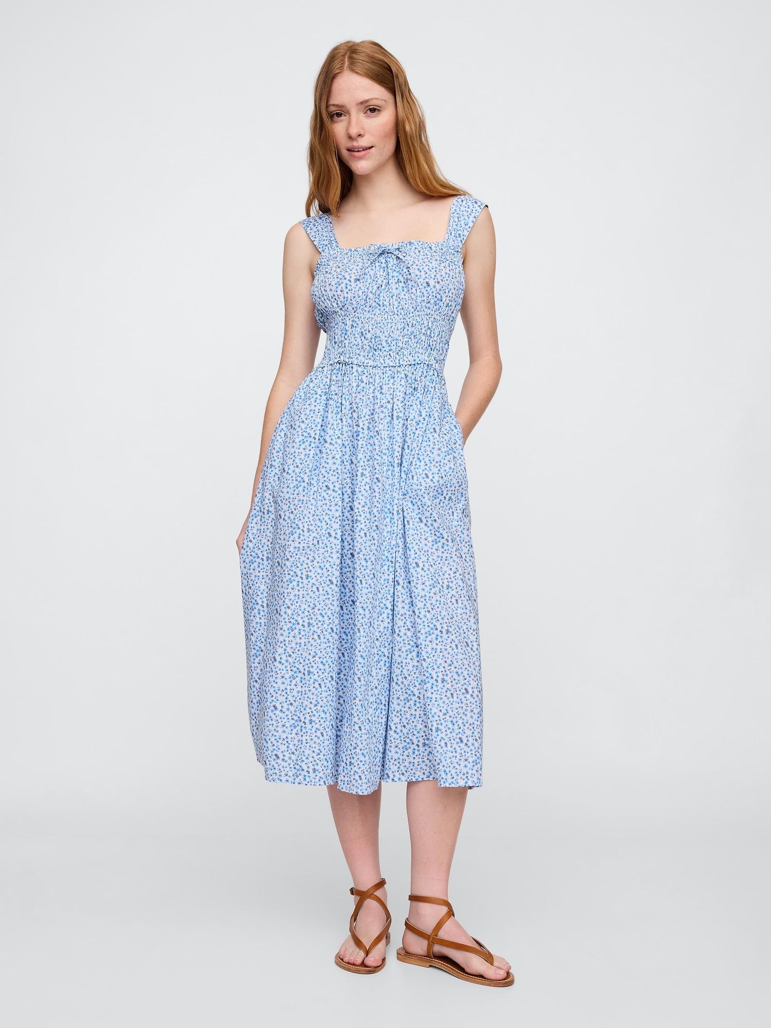 smocked midi dress