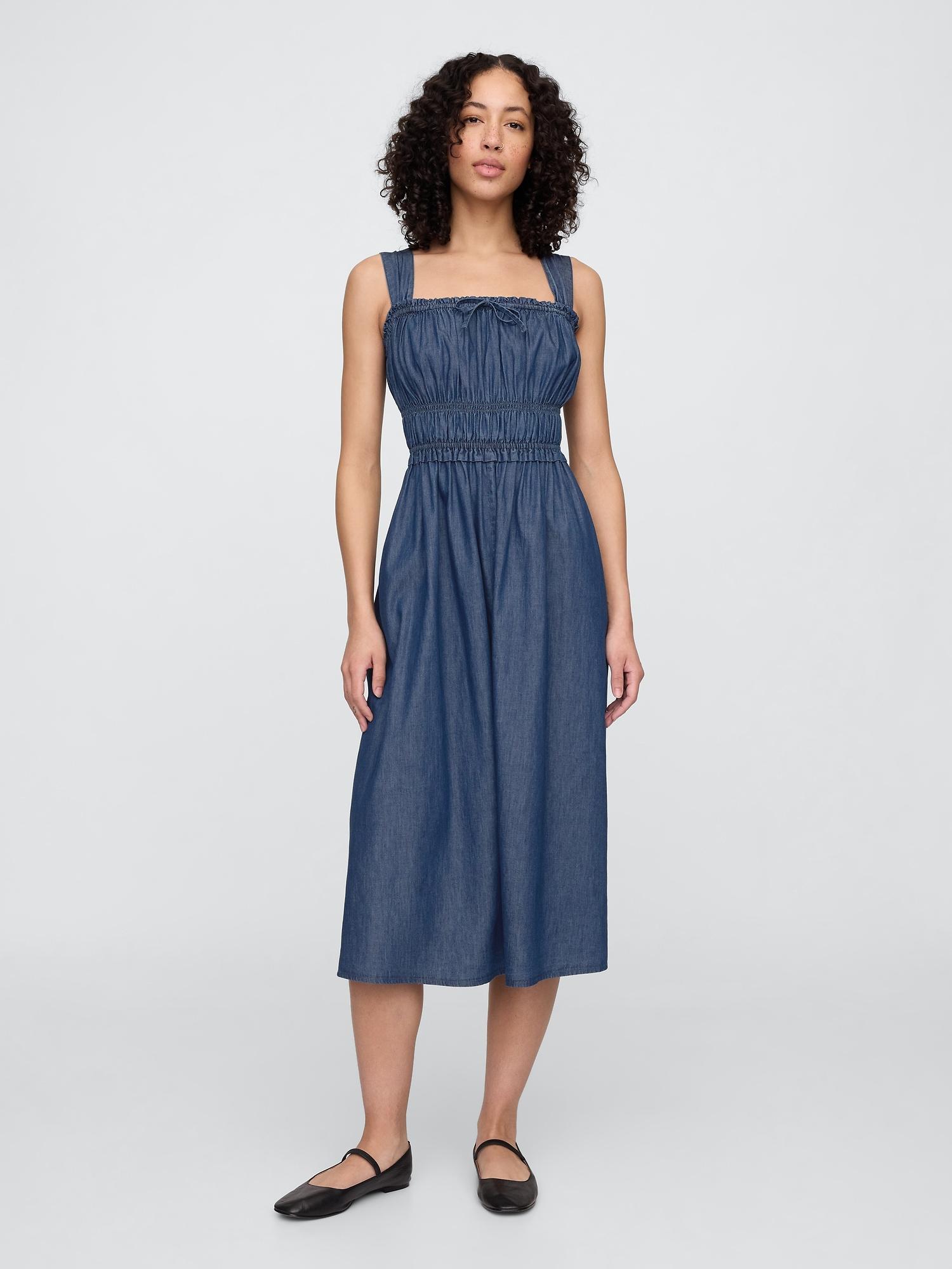 smocked midi dress