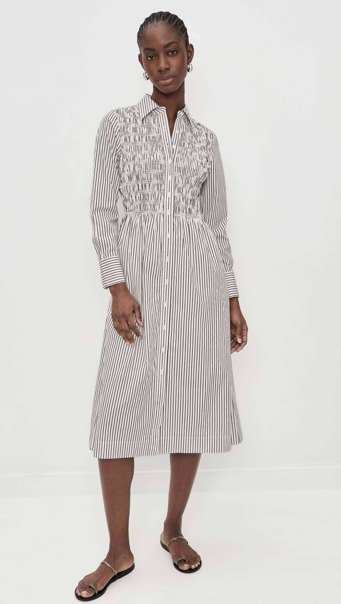 smocked midi shirt dress