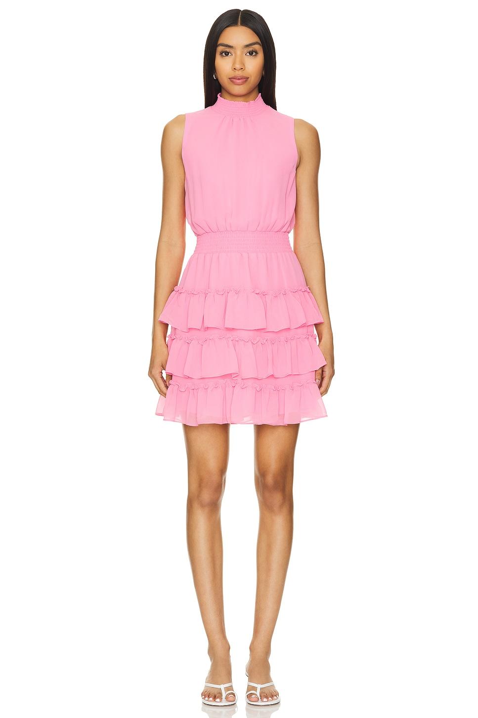smocked neck dress with ruffles