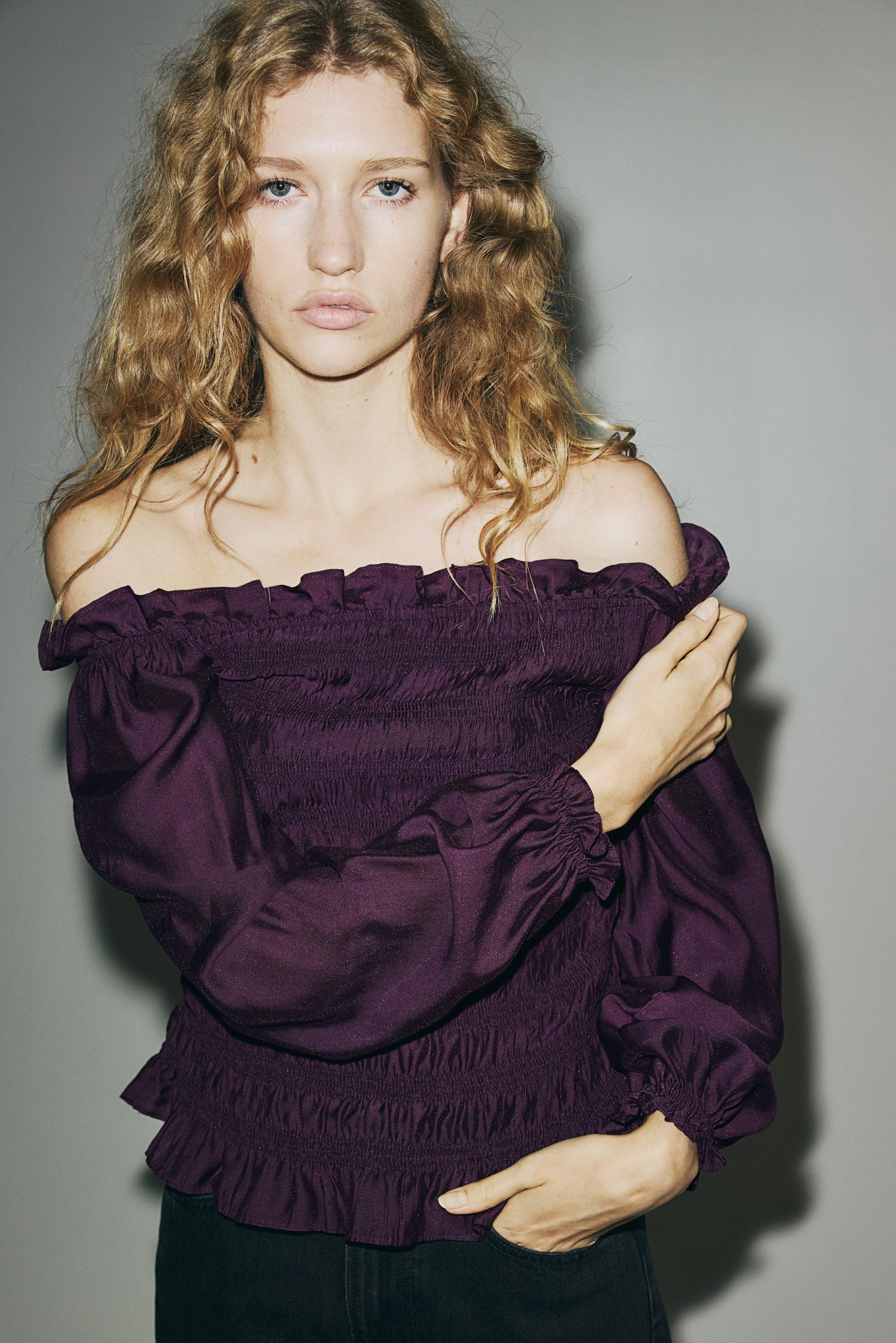 smocked off-the-shoulder blouse