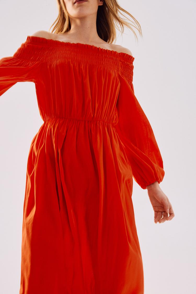 smocked off-the-shoulder dress