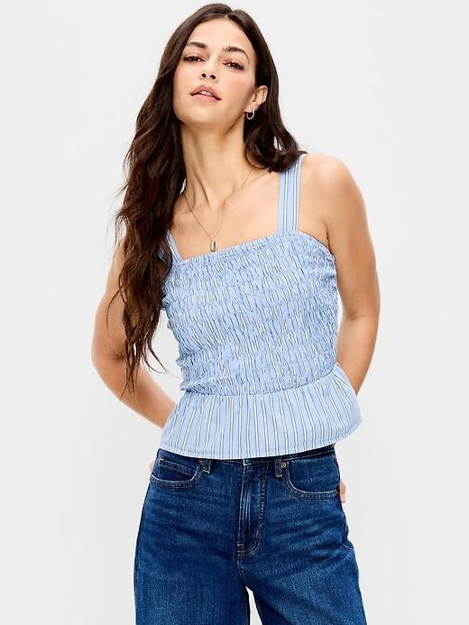 smocked peplum tank top