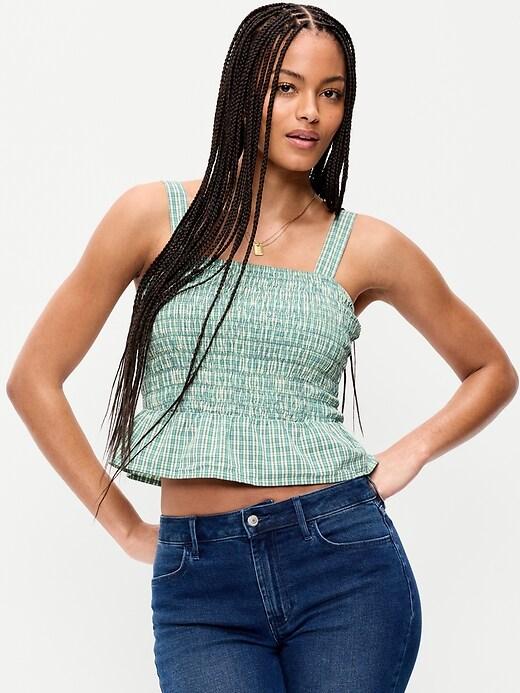 smocked peplum tank top