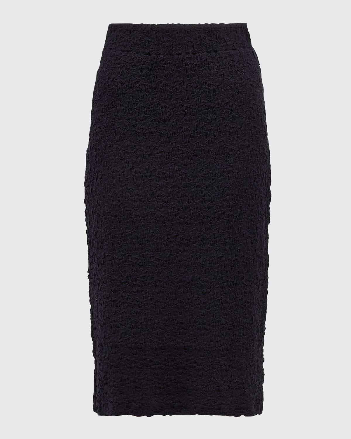 smocked popcorn midi skirt
