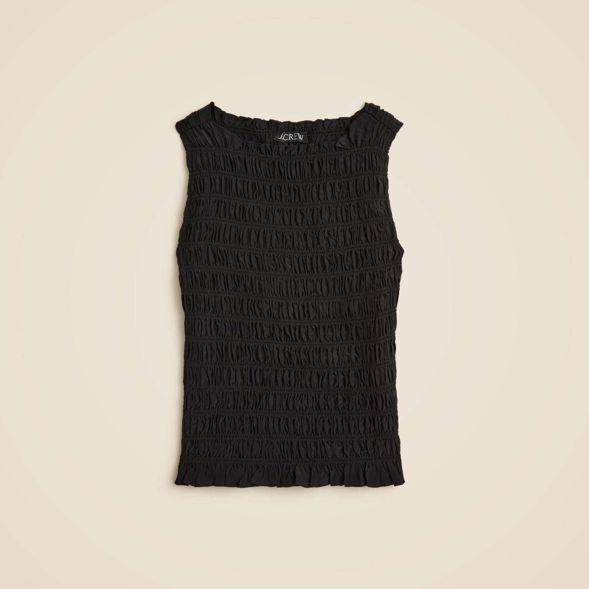 smocked shell tank top in crepe de chine
