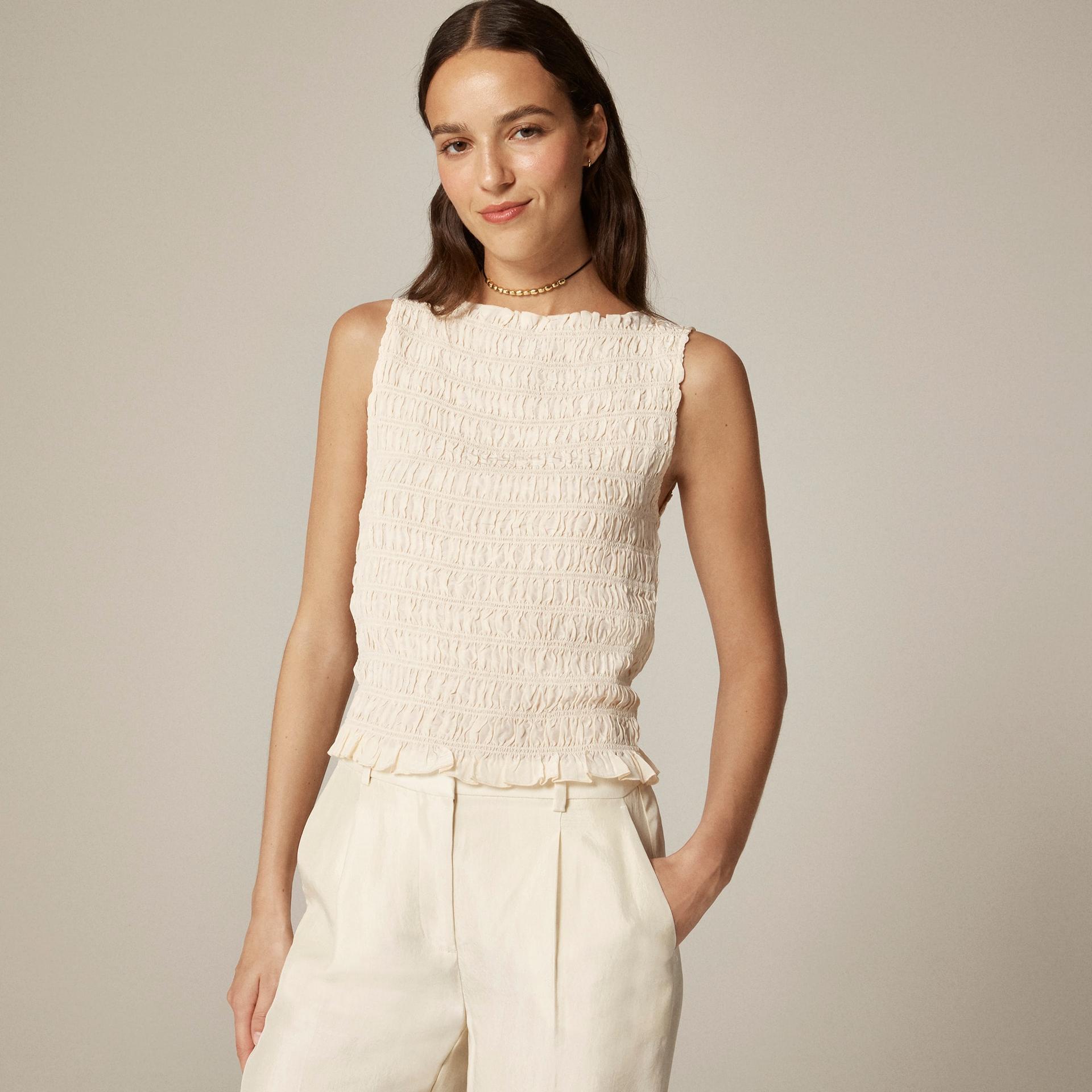 smocked shell tank top in crepe de chine