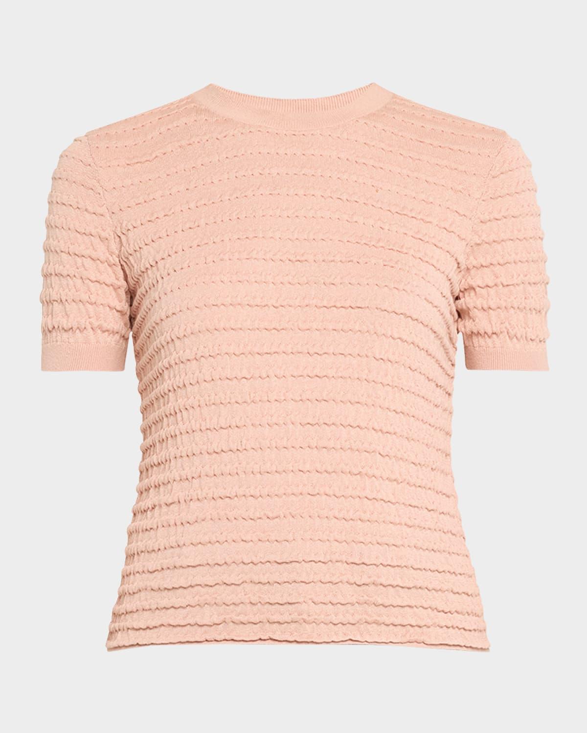 smocked short-sleeve sweater top