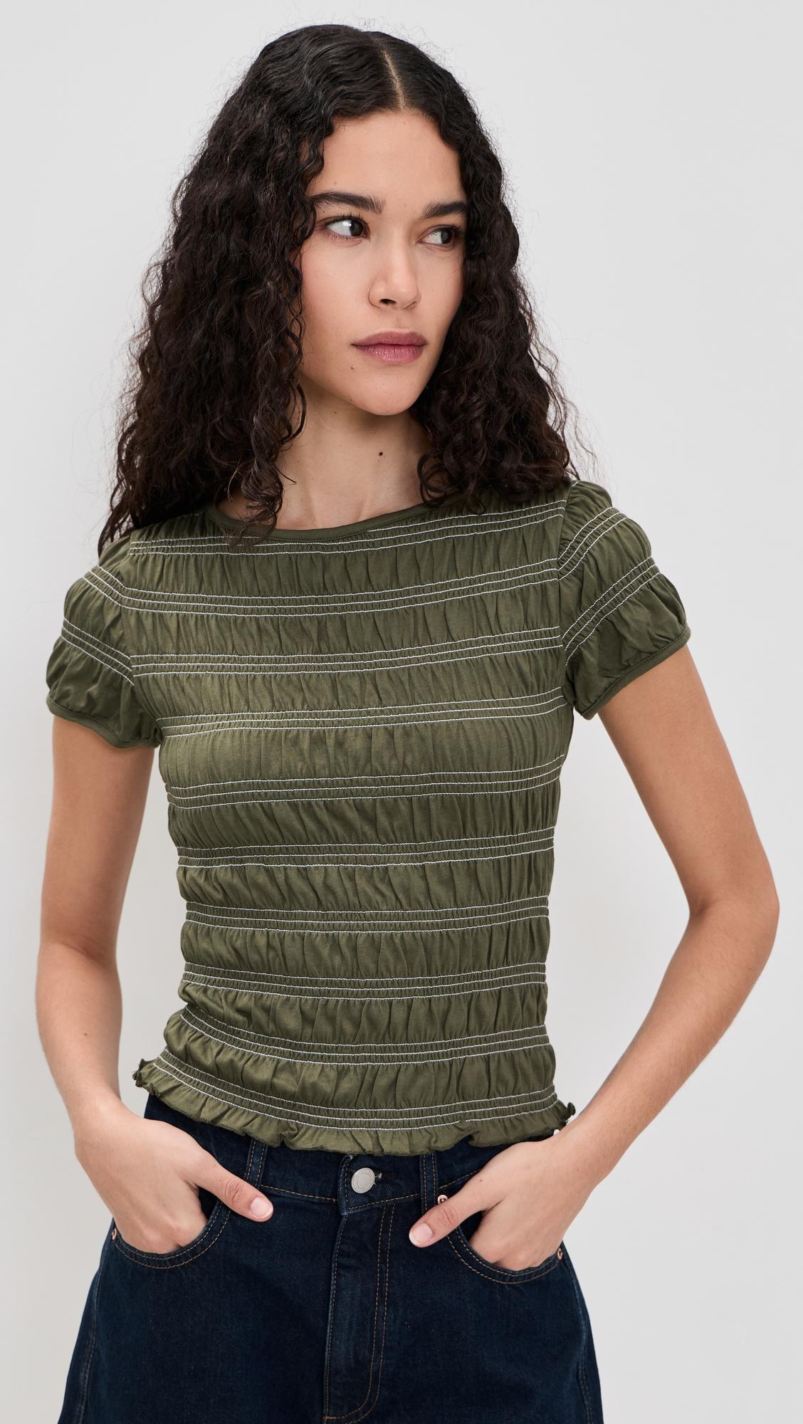 smocked short sleeve top