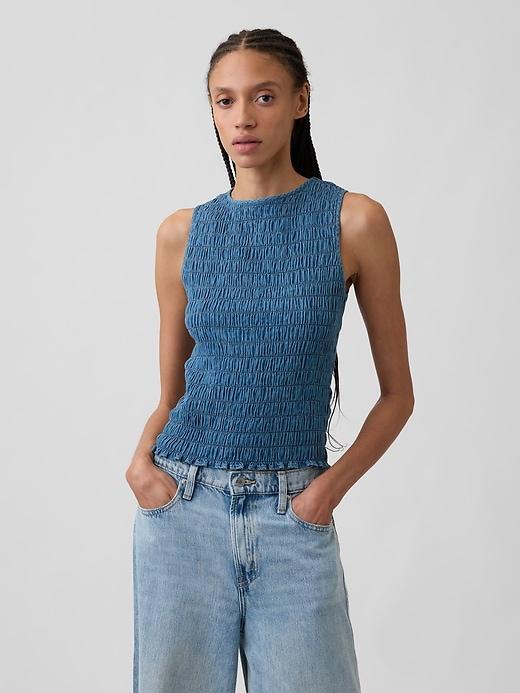 smocked sleeveless boatneck top