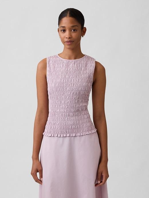 smocked sleeveless boatneck top