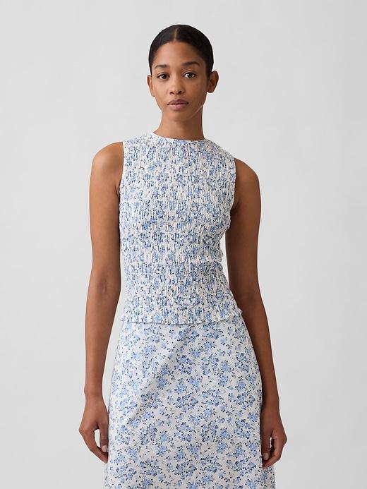 smocked sleeveless boatneck top