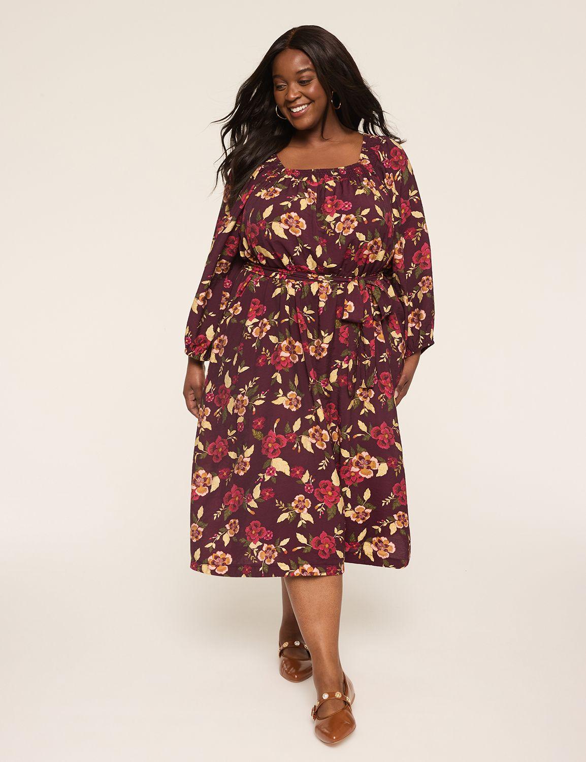 smocked square-neck dress