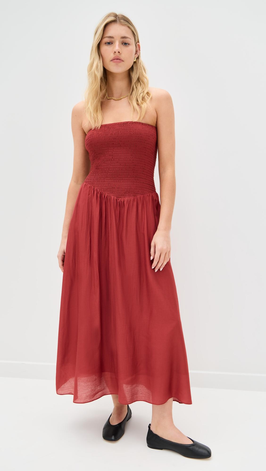 smocked strapless dress