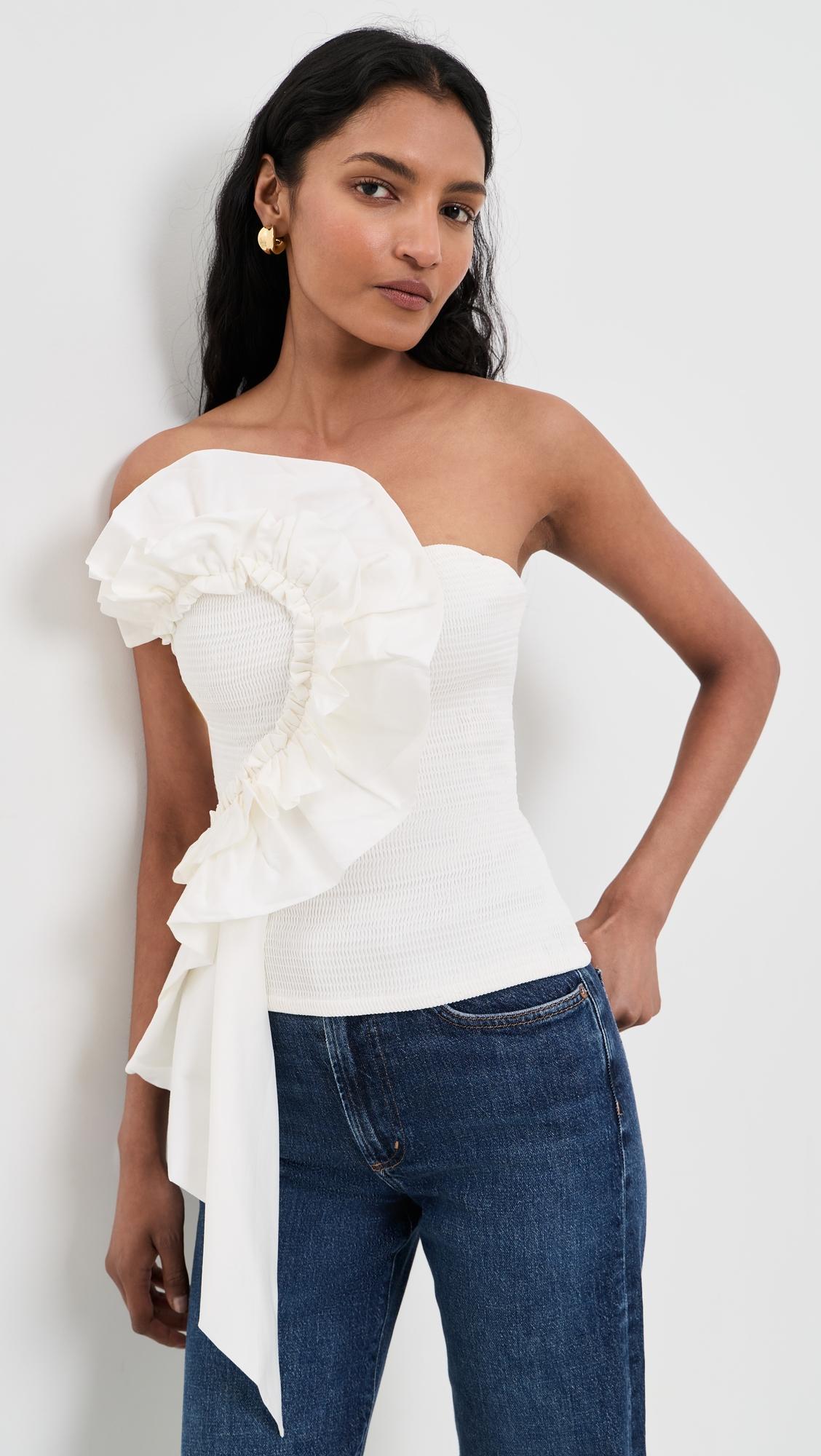 smocked strapless top