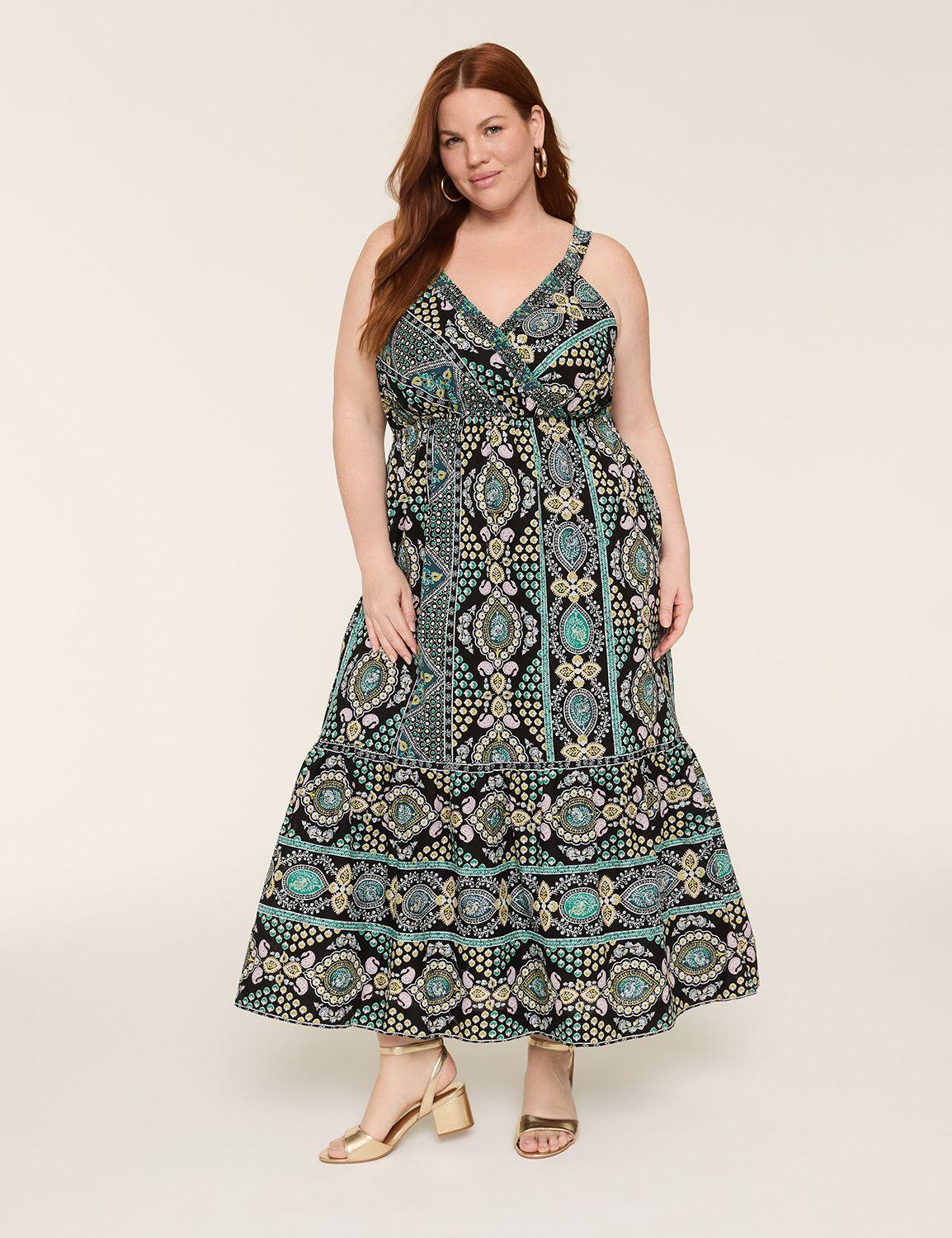 smocked surplice maxi dress