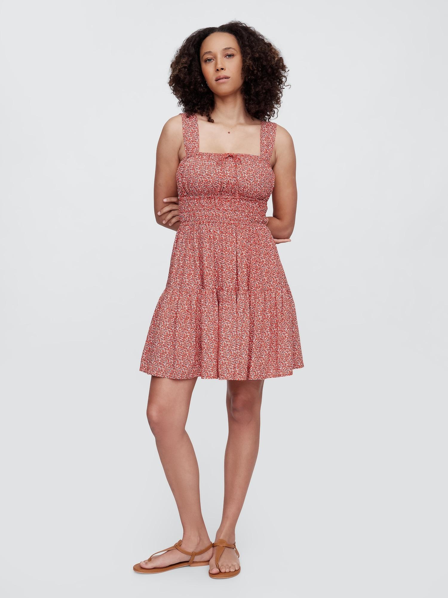 smocked tie-front mini dress