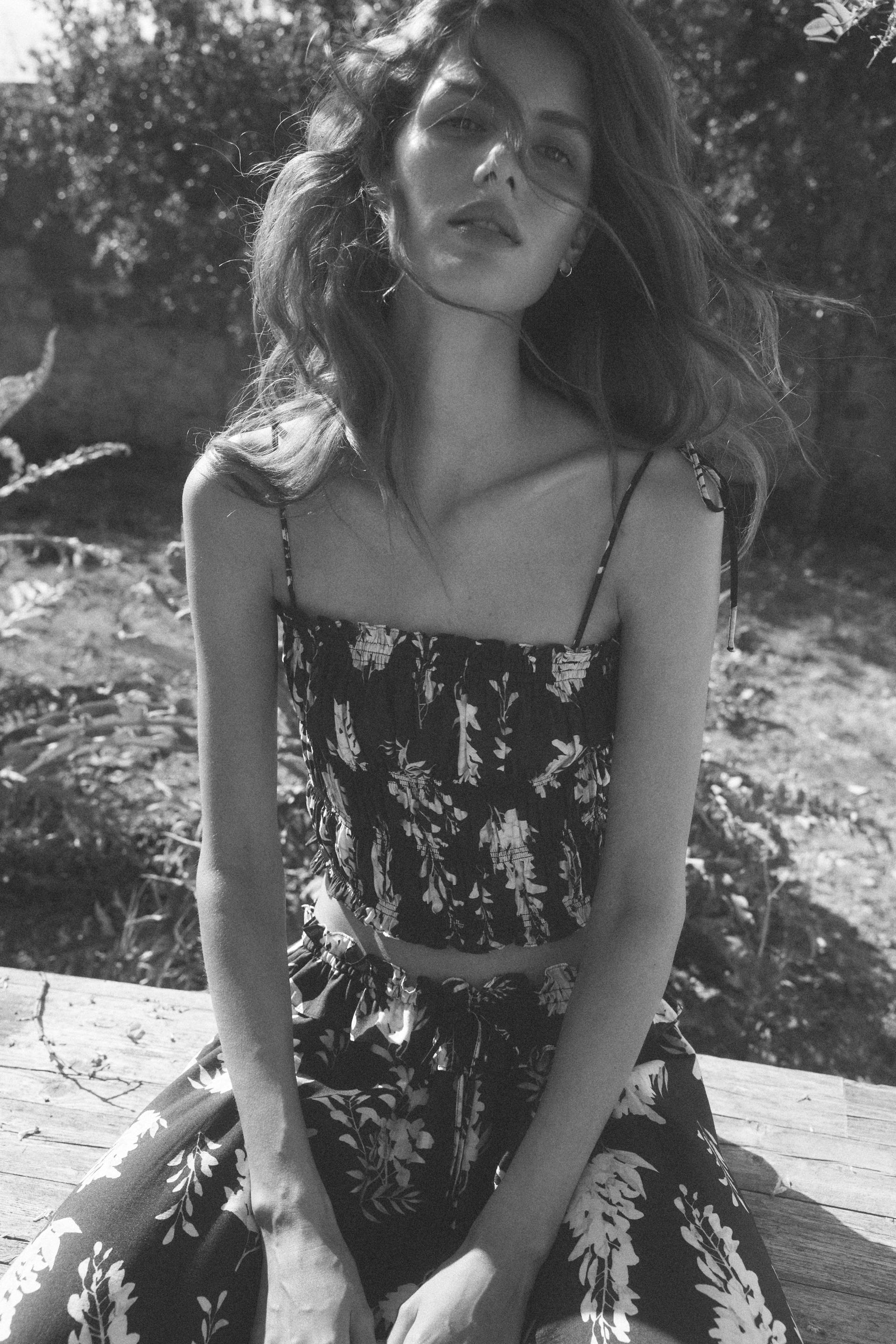 smocked top with tie shoulder straps