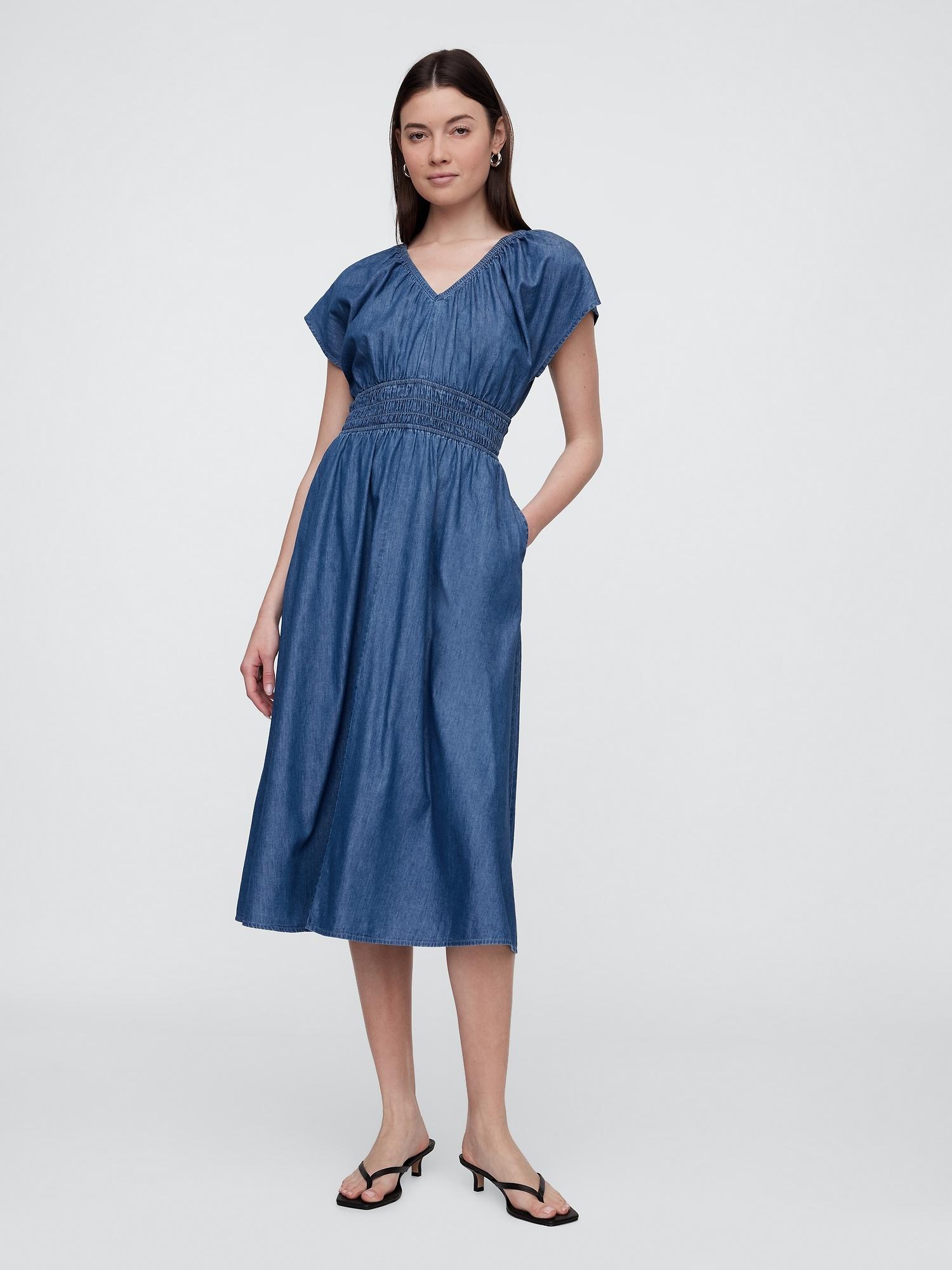 smocked v-neck maxi dress