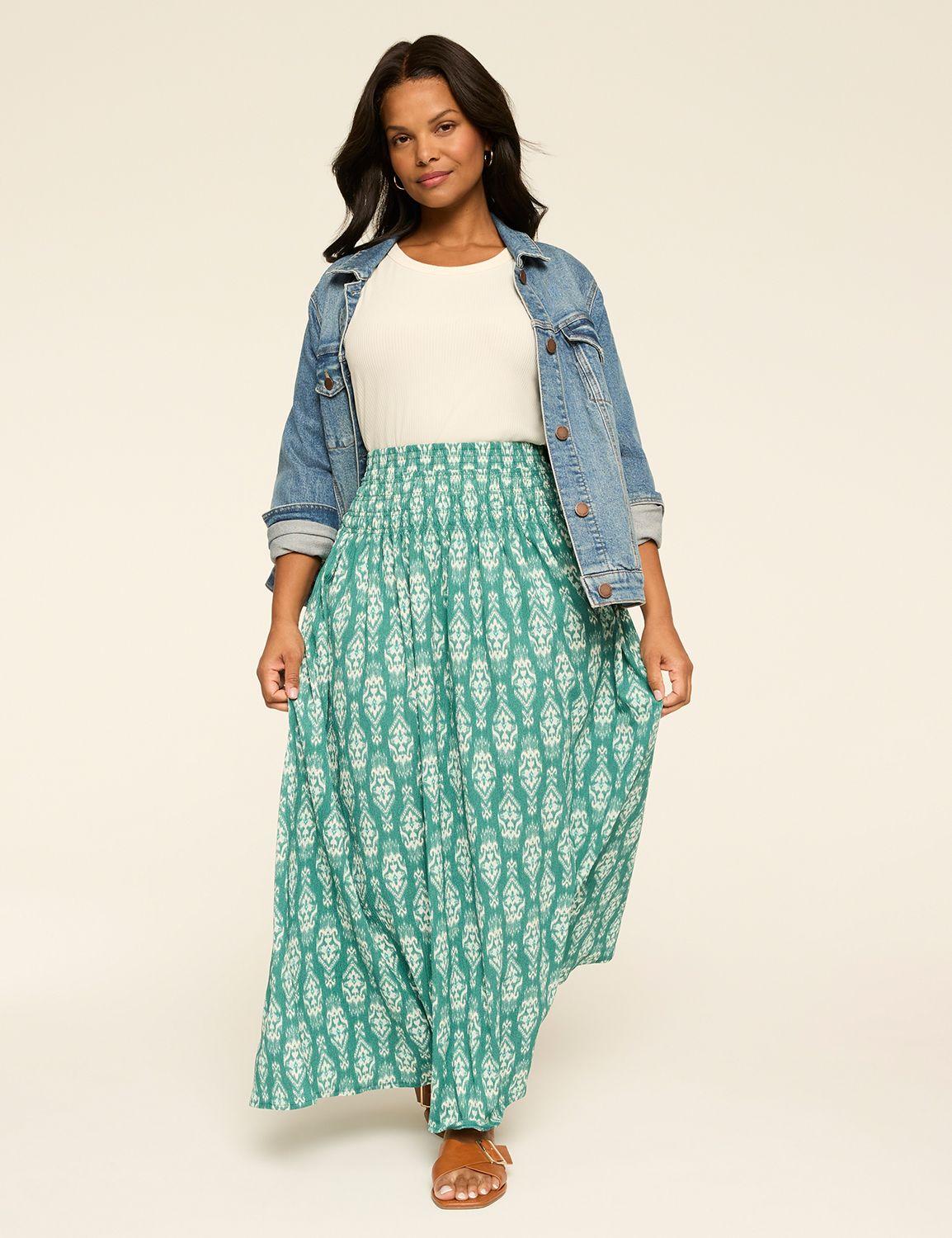 smocked waist maxi skirt