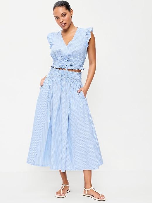 smocked-waist midi skirt