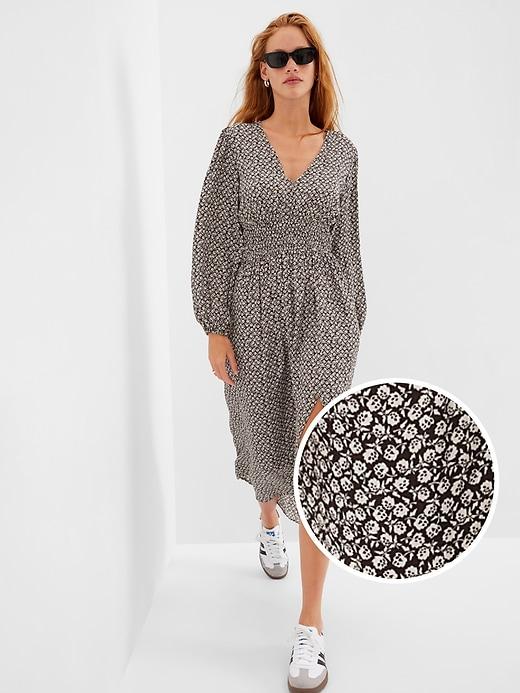 smocked waist puff maxi dress