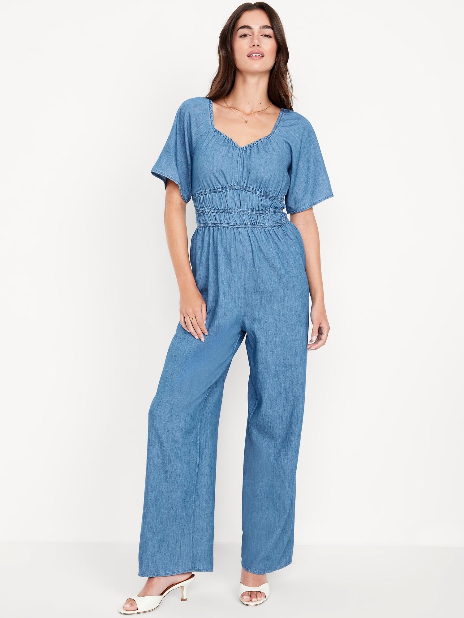 smocked-waist wide-leg jumpsuit