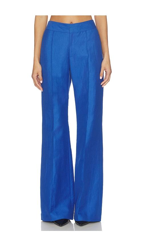 smythe wide leg pintuck trouser in blue.