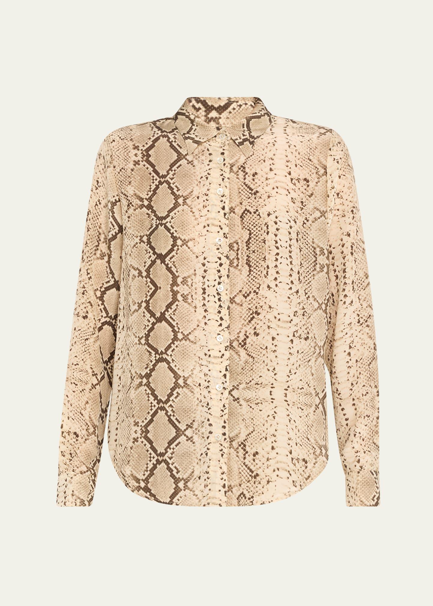 snake fitted button-front silk shirt