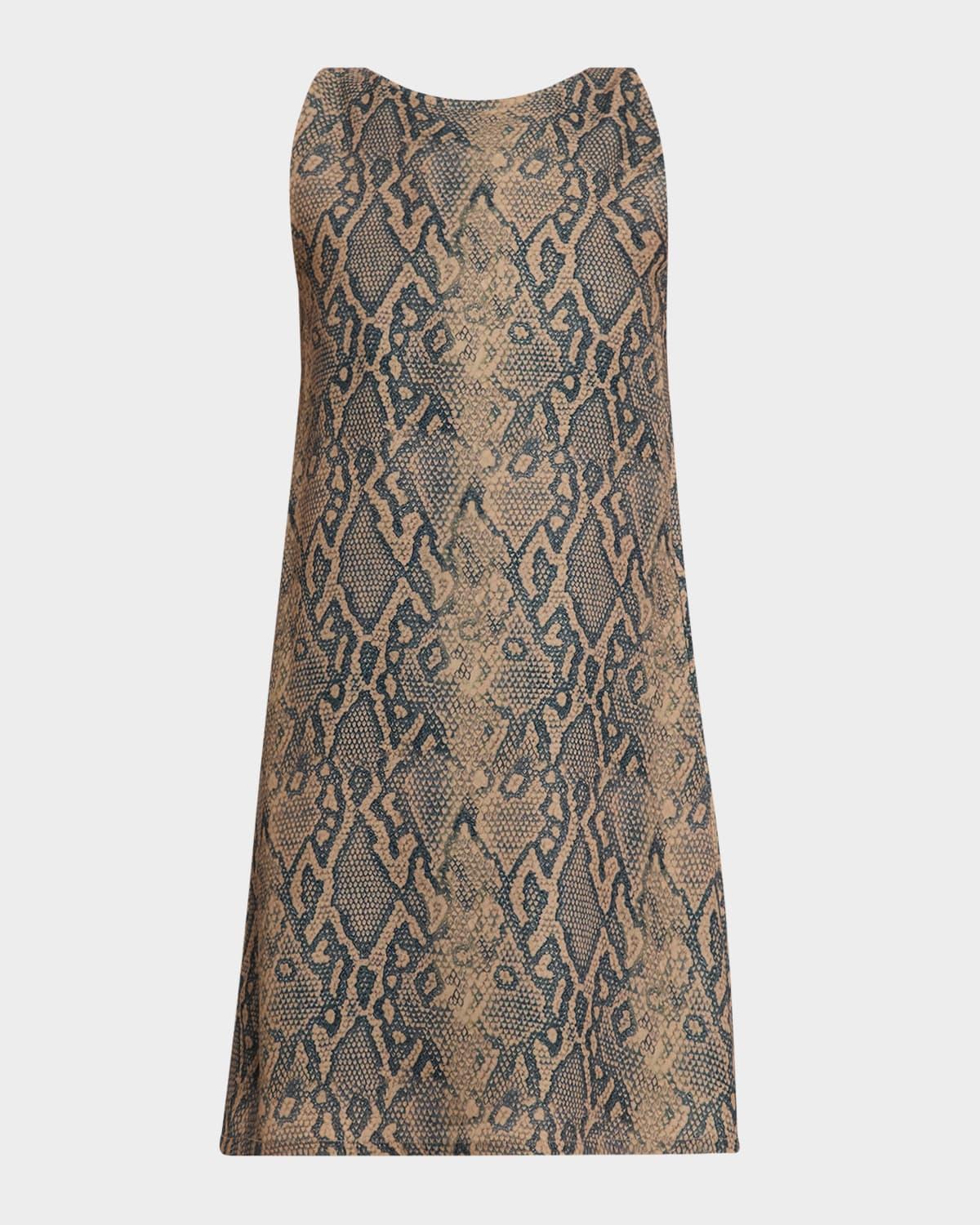 snakeskin effect sleeveless mini shift dress