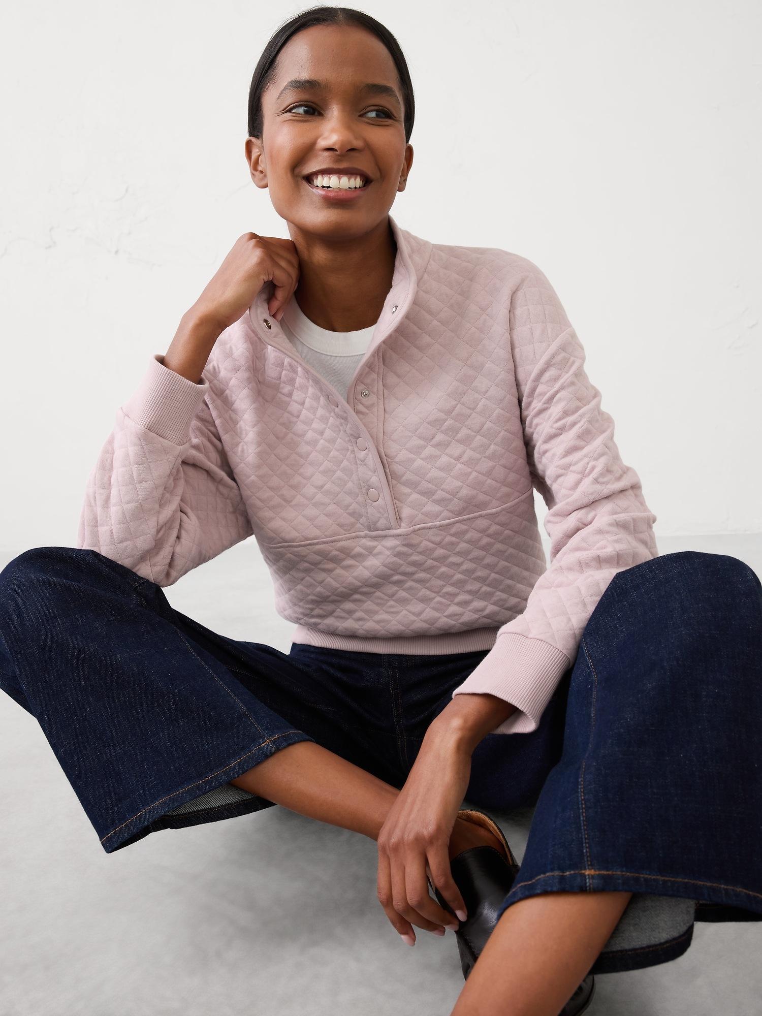 snap-collar quilted sweatshirt