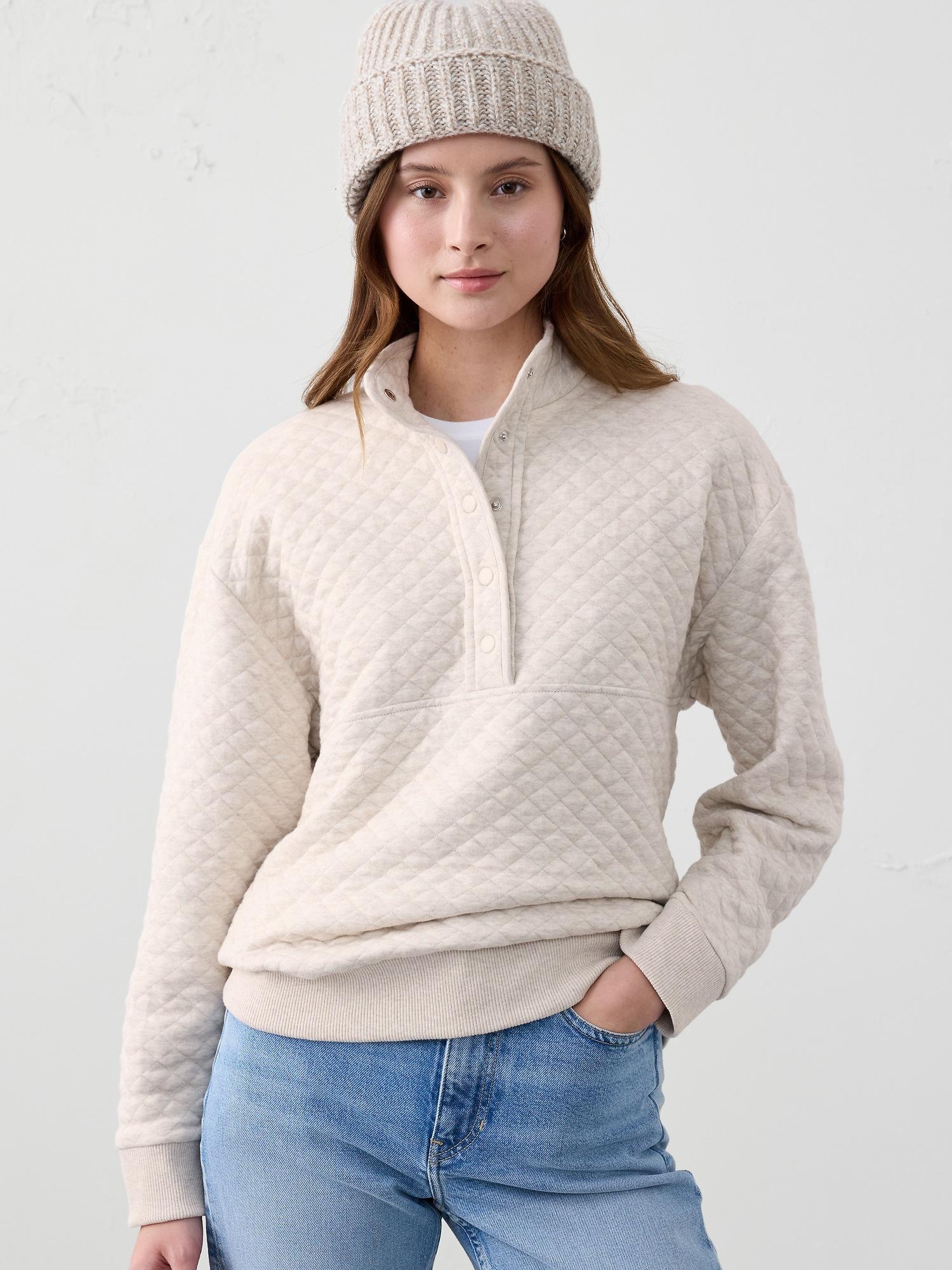 snap-collar quilted sweatshirt