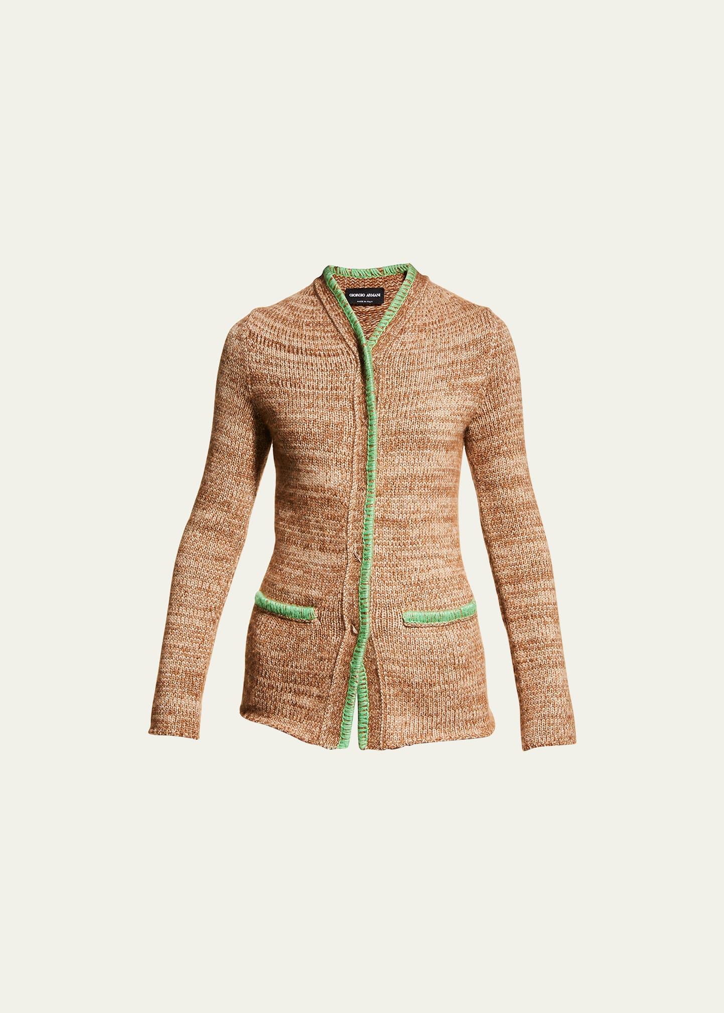 snap-front cashmere jacket w/ contrast stitching