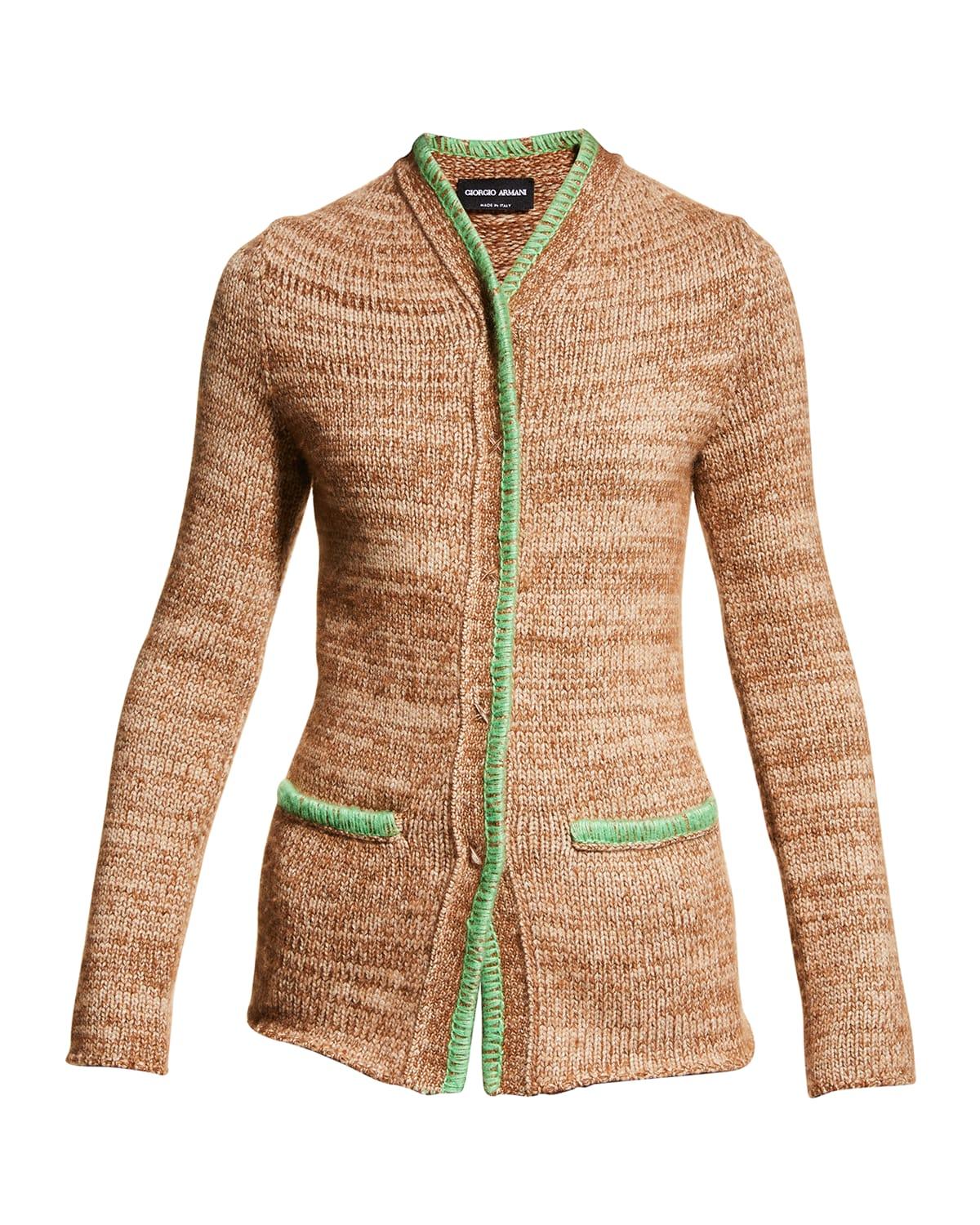 snap-front cashmere jacket w/ contrast stitching