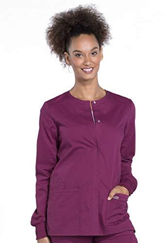 snap front scrub jackets for women, workwear professionals soft stretch ww340, s, wine