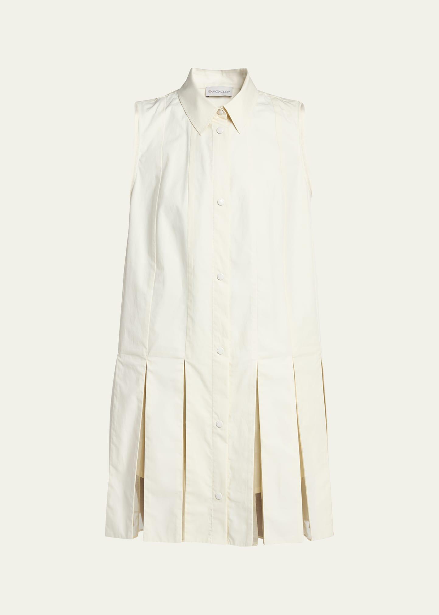 snap-front sleeveless godet dress