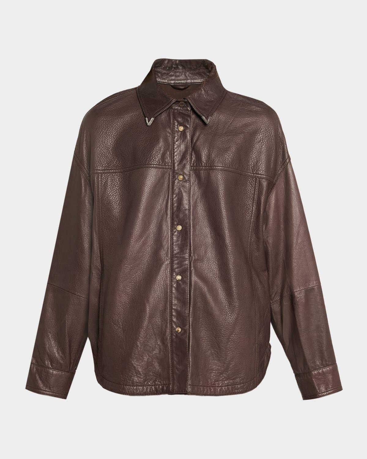 snap-front soft leather shirt