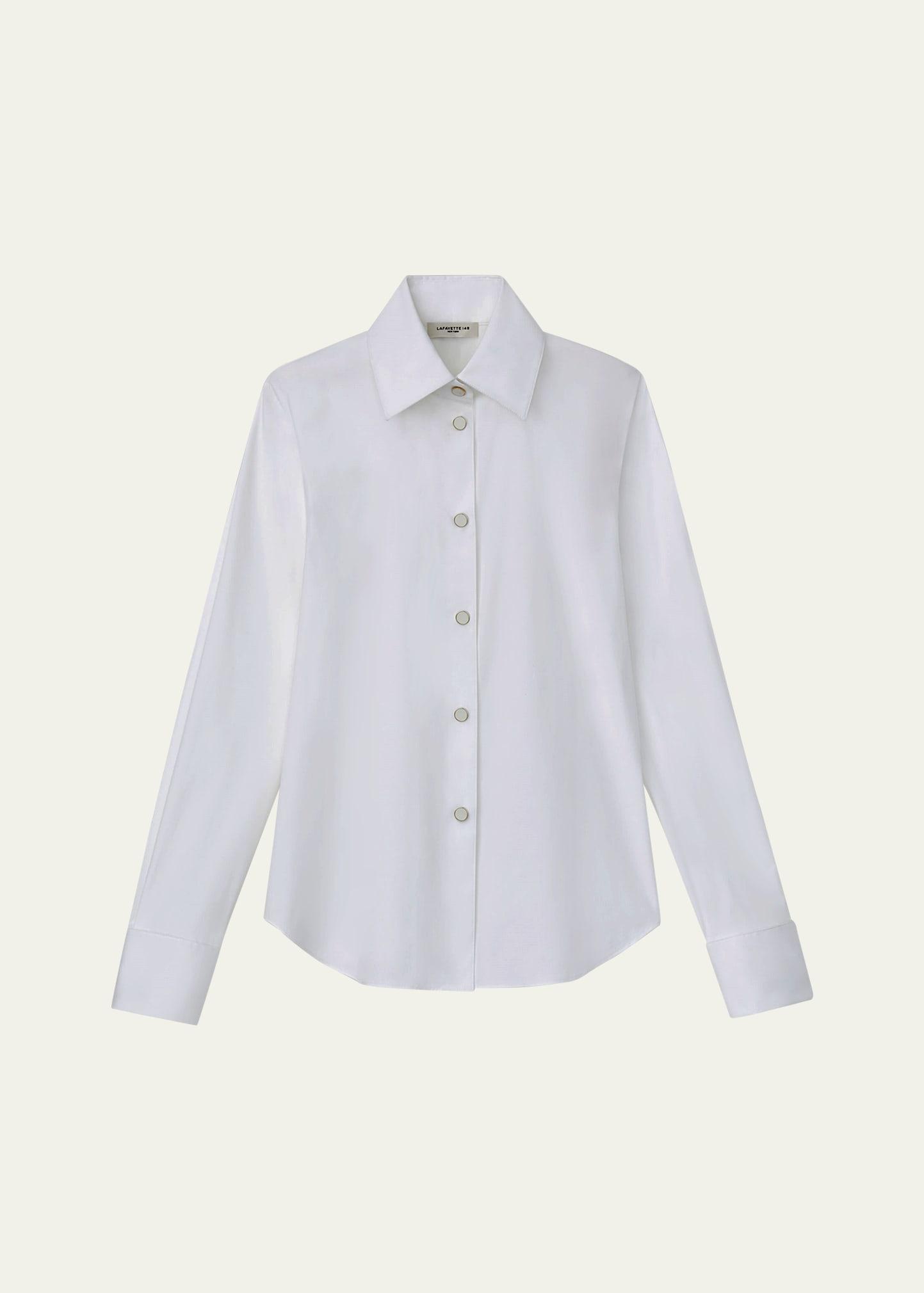 snap-front stretch cotton blouse