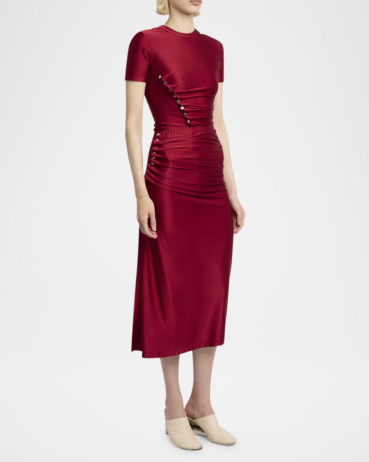 snap-gathered midi skirt