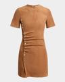 snap-gathered suede mini dress
