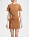 snap-gathered suede mini dress