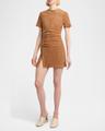 snap-gathered suede mini dress